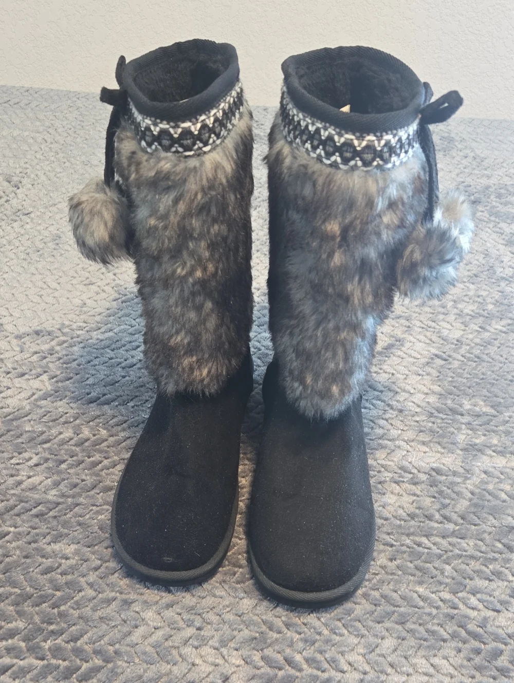 Kids Faux Fur Winter Boots - Black